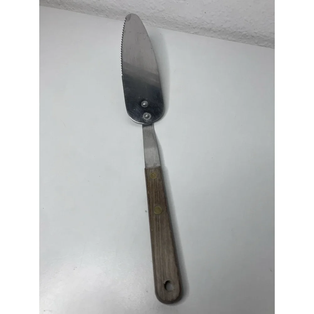 Vintage Stainless Steel USA Pie Cake Cut & Serve Wood Handle 12
